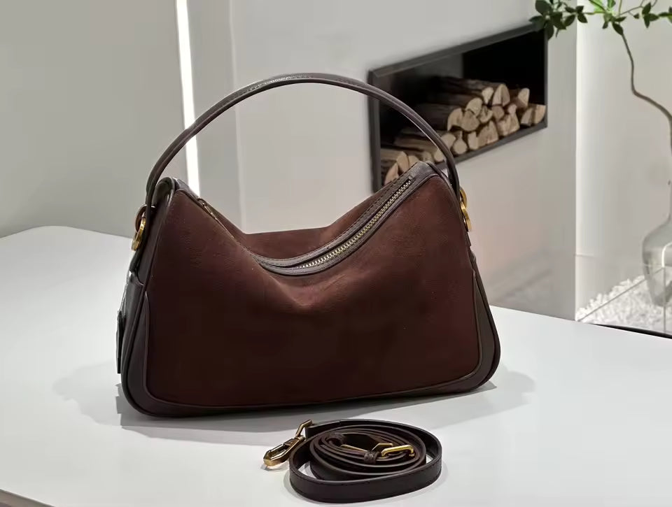Women's Genuine Suede Cowhide Leather Shoulder Bag Retro Large Capacity Cow Crossbody Bag Handbag Luxury Brand Bag Accessories