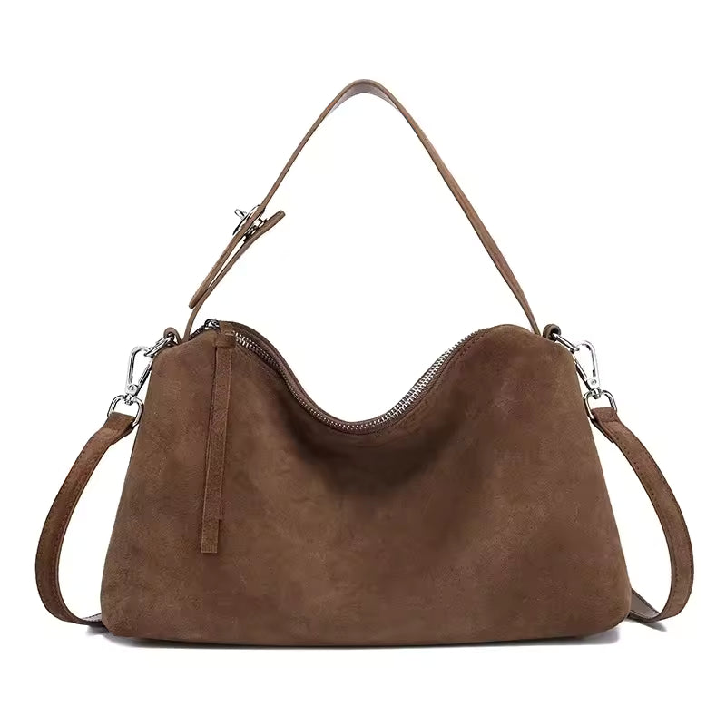 Textured Frosted Leather Handbag | Minimalist Genuine Suede Crossbody for Women