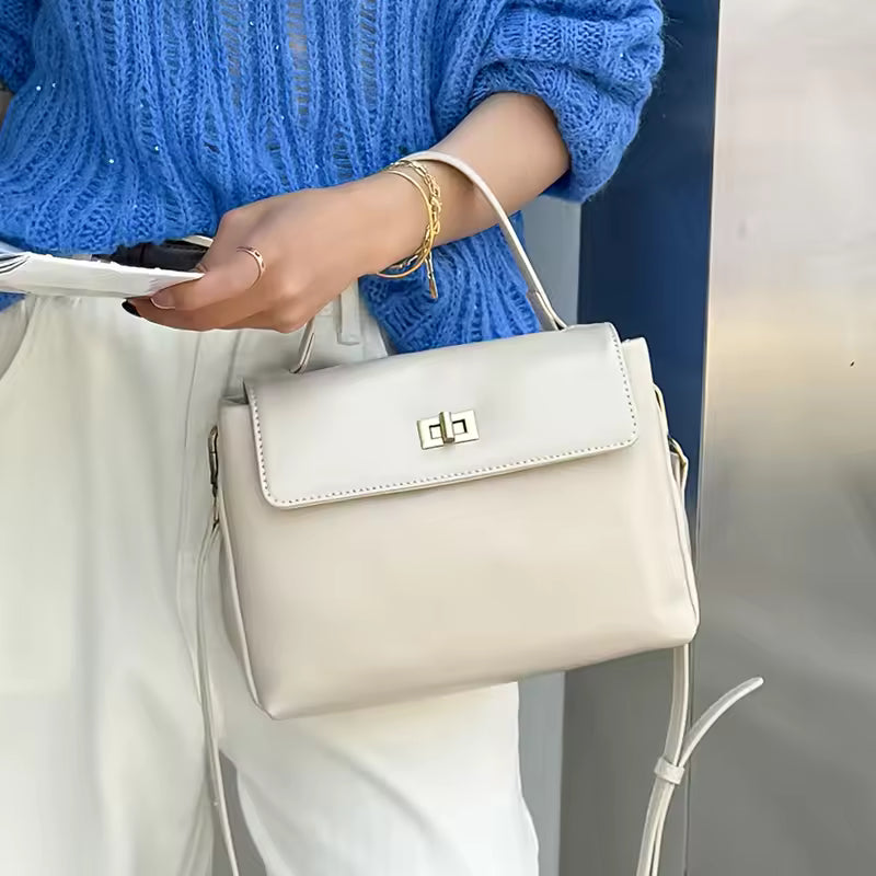 Modern Luxury Crossbody Handbag - Premium Cowhide Leather Shoulder Bag