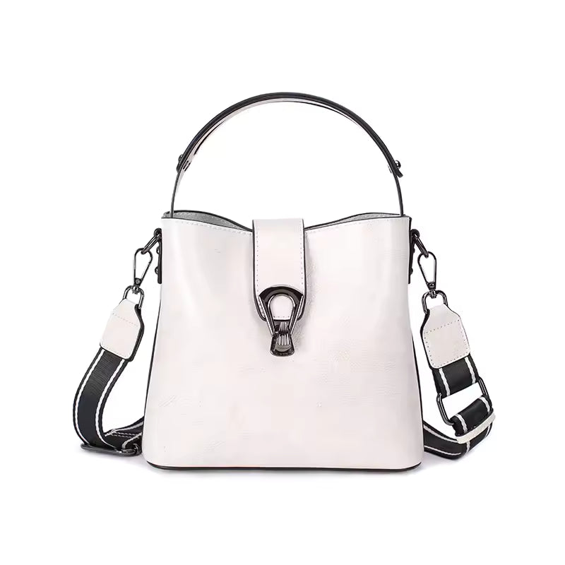 Ladies Waxed Cowhid Genuine Leather Bag Women's Retro Top-grain leather Shoulder Handbag Female Cowhide Commuting Crossbody Bags