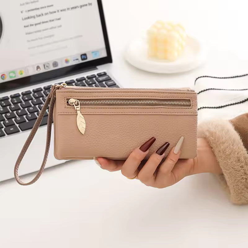 New Women's Long Wallet High-Quality PU Litchi Texture Handheld Double Zipper Long Wallet Fashionable Versatile Multi-Card Slot