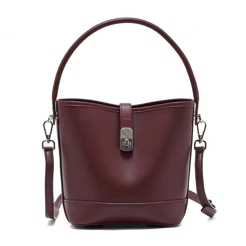 Genuine Cowhide Leather Women's Bucket Handbag For Ladies Soft Large Capacity Shoulder & Crossbody Bag Luxury Brand Messenger