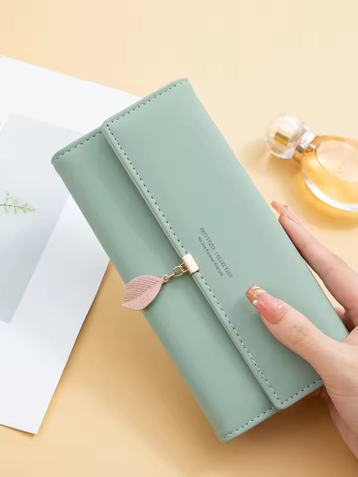 Hot Selling spring and summer new women's PU leather Japanese and South Korea small fresh leaf pendant three fold bag