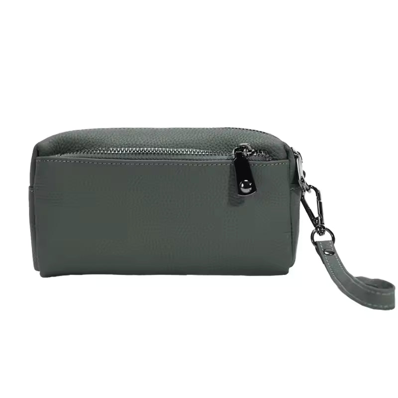 Sophisticated Leather Wristlet Clutch - Genuine Cowhide Portable Purse for Women