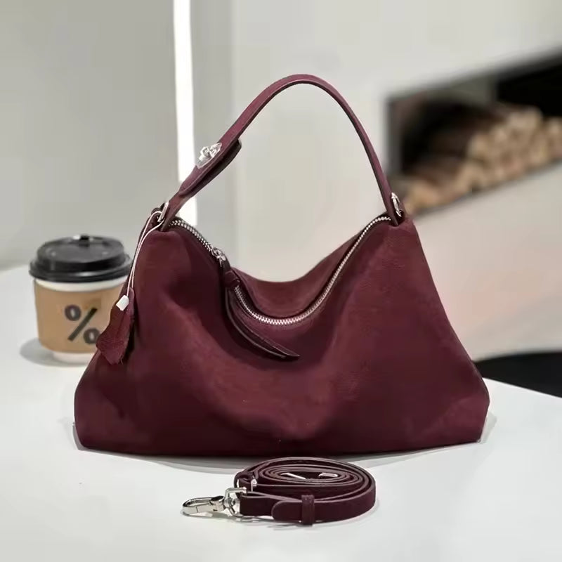 Textured Frosted Leather Handbag | Minimalist Genuine Suede Crossbody for Women