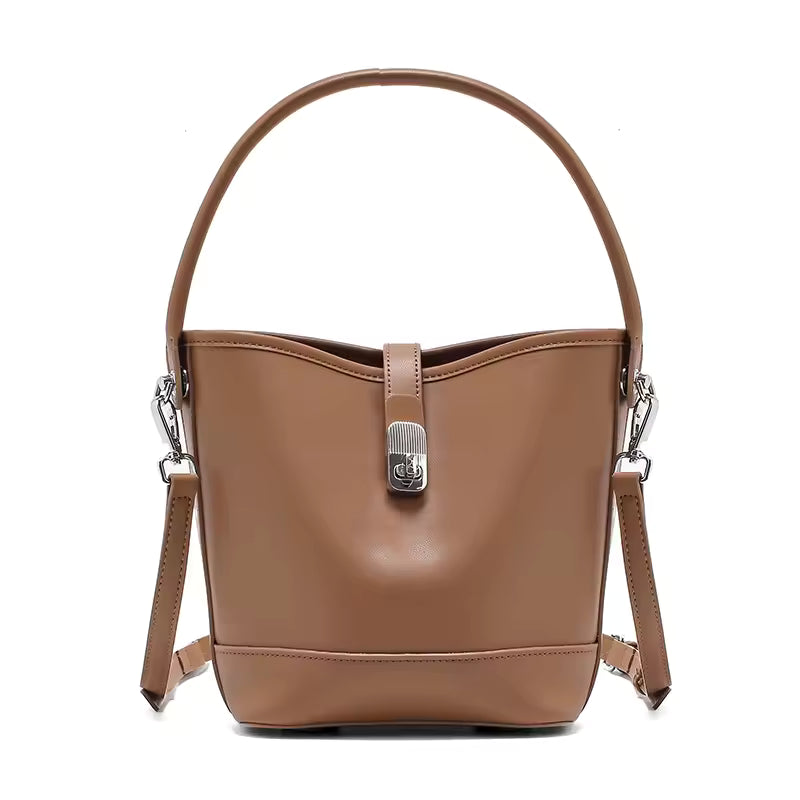 Genuine Cowhide Leather Women's Bucket Handbag For Ladies Soft Large Capacity Shoulder & Crossbody Bag Luxury Brand Messenger