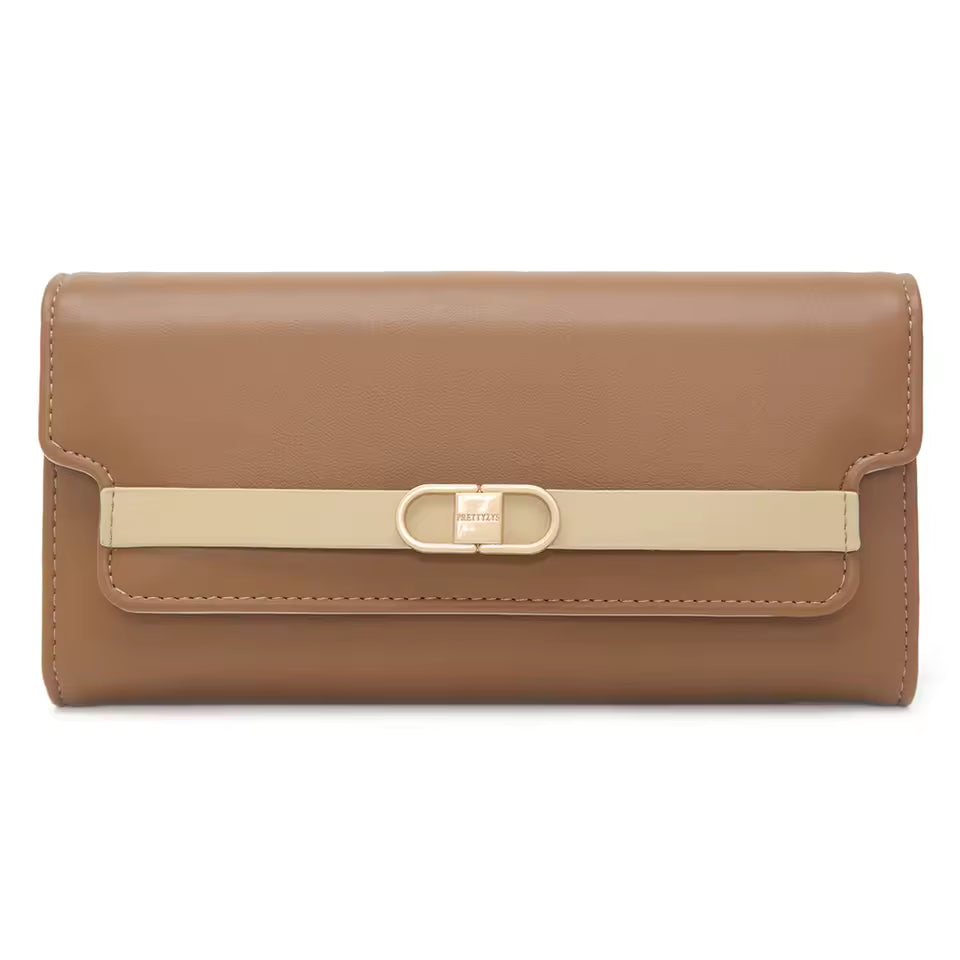 2026 spring new long purse high-end boutique Japanese and South Korea small fresh solid color hardware buckle three fold bag