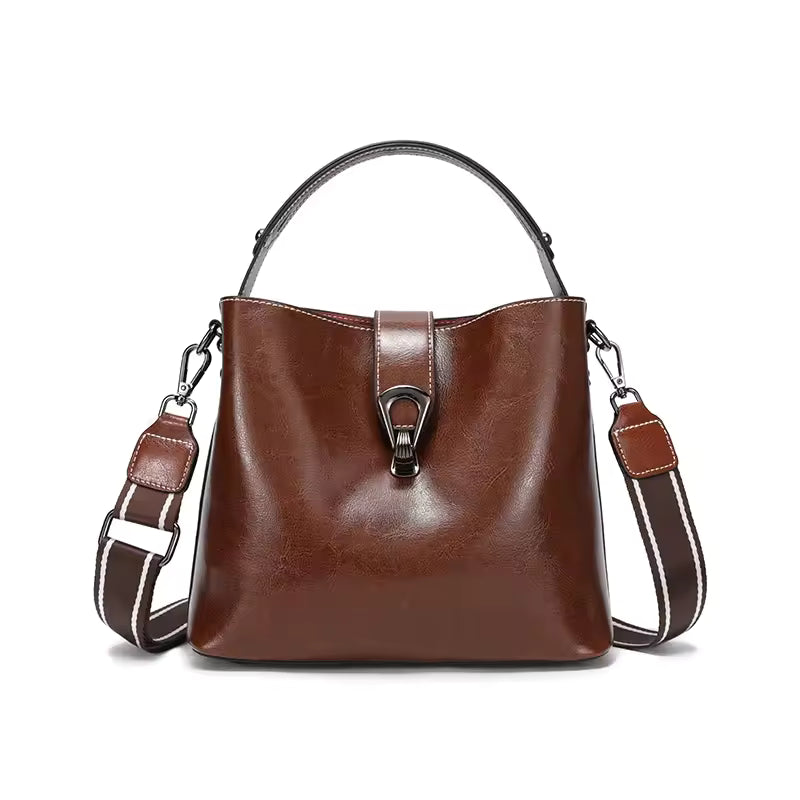 Ladies Waxed Cowhid Genuine Leather Bag Women's Retro Top-grain leather Shoulder Handbag Female Cowhide Commuting Crossbody Bags