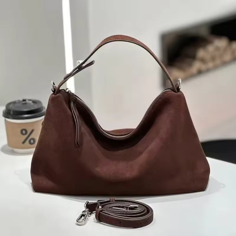 Textured Frosted Leather Handbag | Minimalist Genuine Suede Crossbody for Women