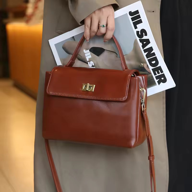 Modern Luxury Crossbody Handbag - Premium Cowhide Leather Shoulder Bag