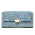 Purse female niche design retro simple long mobile phone bag frosted leaf women's purse 2026 new trend all-matching wallet women
