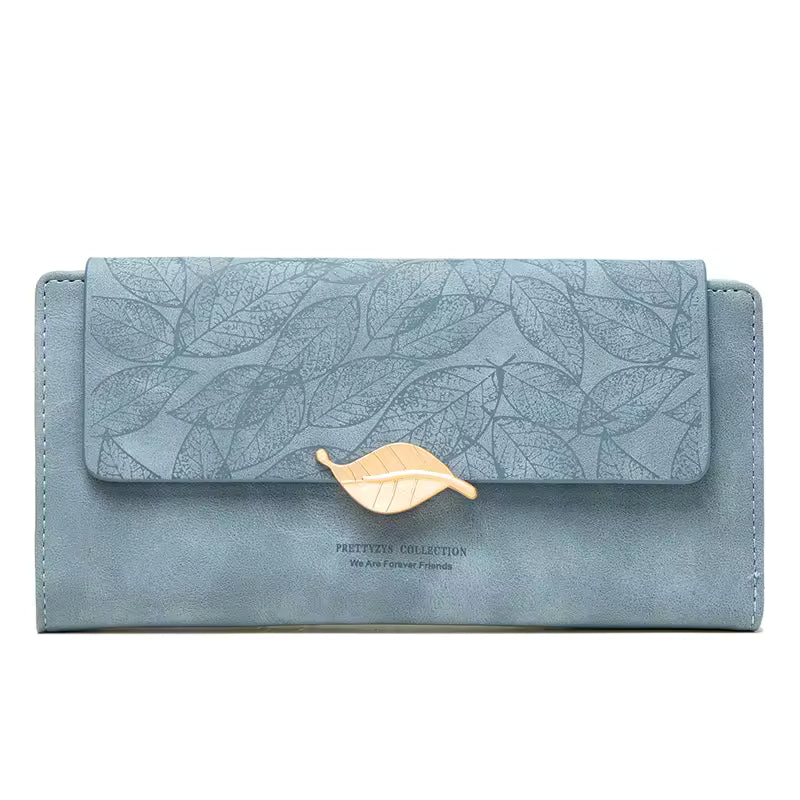 Purse female niche design retro simple long mobile phone bag frosted leaf women's purse 2026 new trend all-matching wallet women