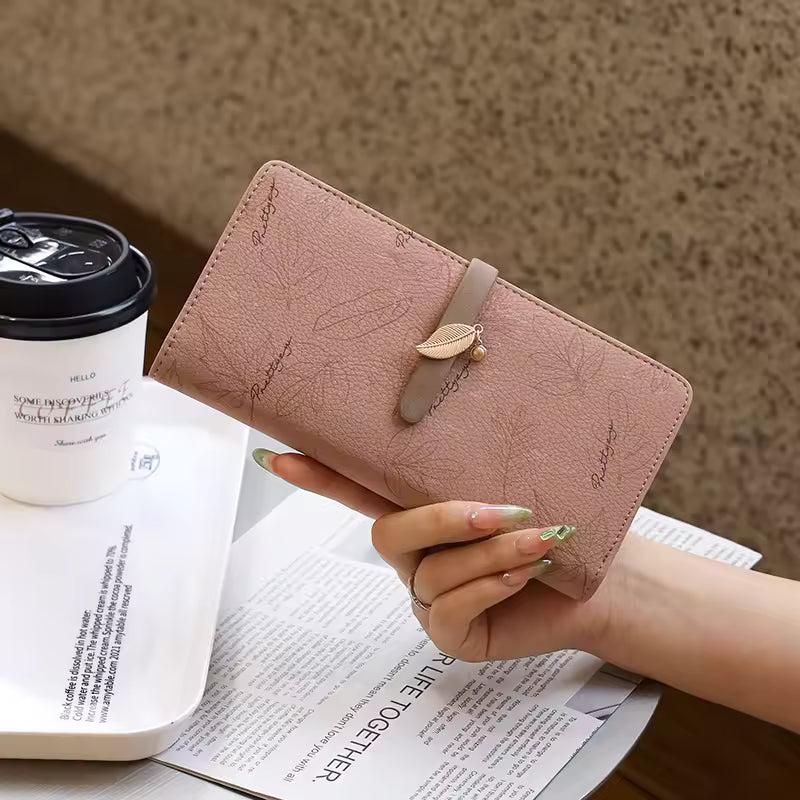 Wallet - Long Style Korean Edition PU Leather Printed Zippered Clasp Folded Multi-Coverage Fashionable Versatile Printed Zippere