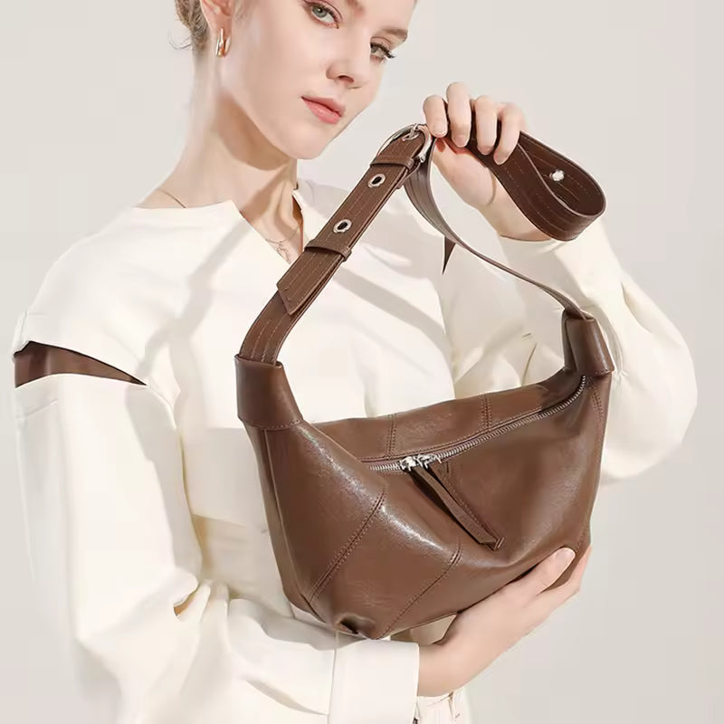 New Arrival Women Genuine Cowhide Leather Dumpling Bag For Ladies Casual Minimalist Crossbody Hobos Bag Luxury Female Messenger