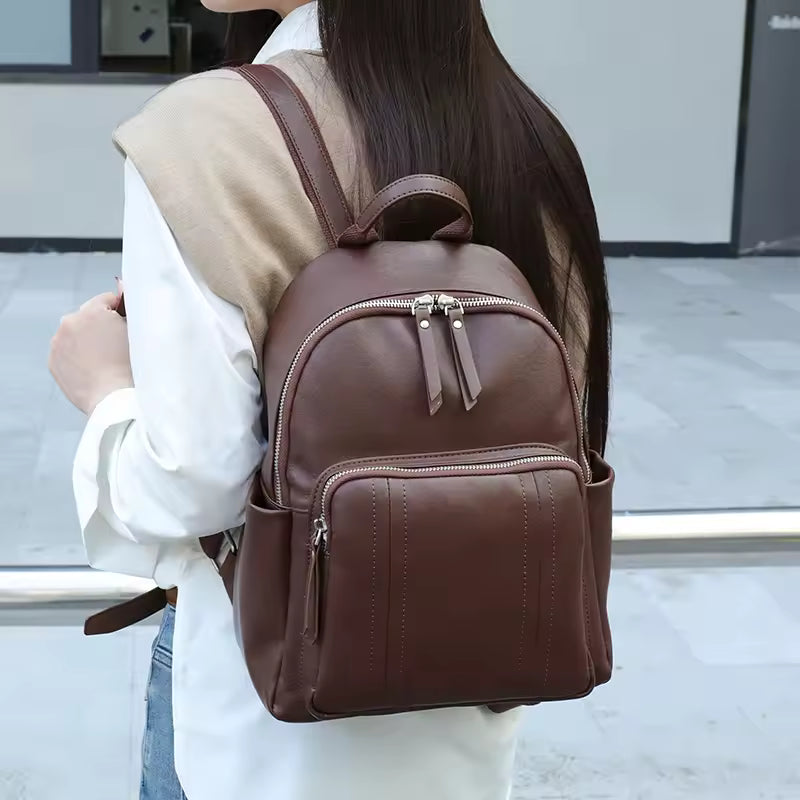 Minimalist Luxury Top-Grain Backpack | Sophisticated Cowhide Shoulder Bag for All