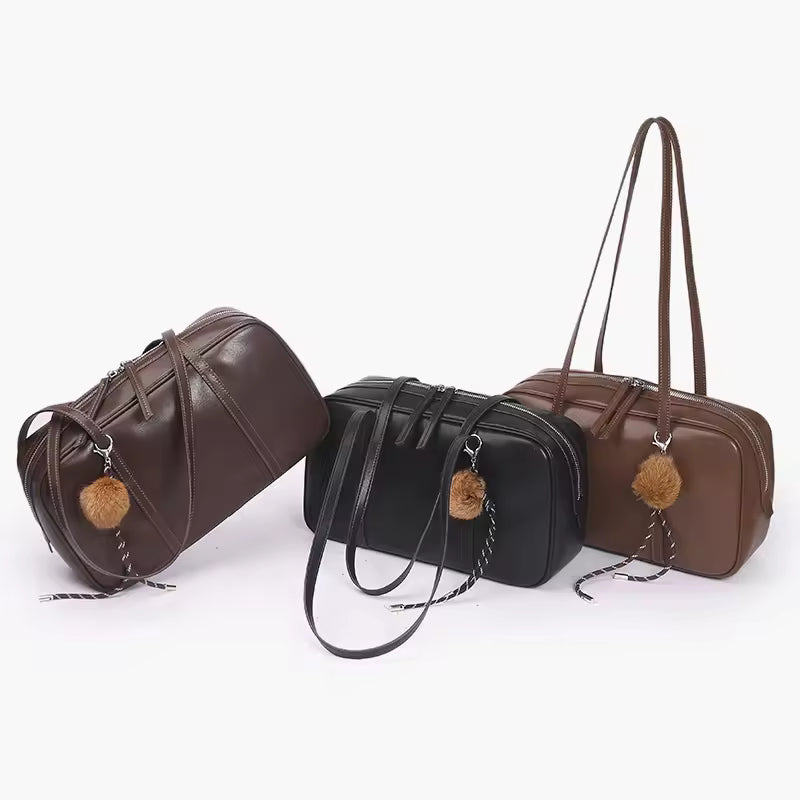 Fashion Genuine Cowhide Leather Women's Shoulder Bag Cute Large Capacity Commuter Girl Cow Brown Handbag Luxury Brand Designer