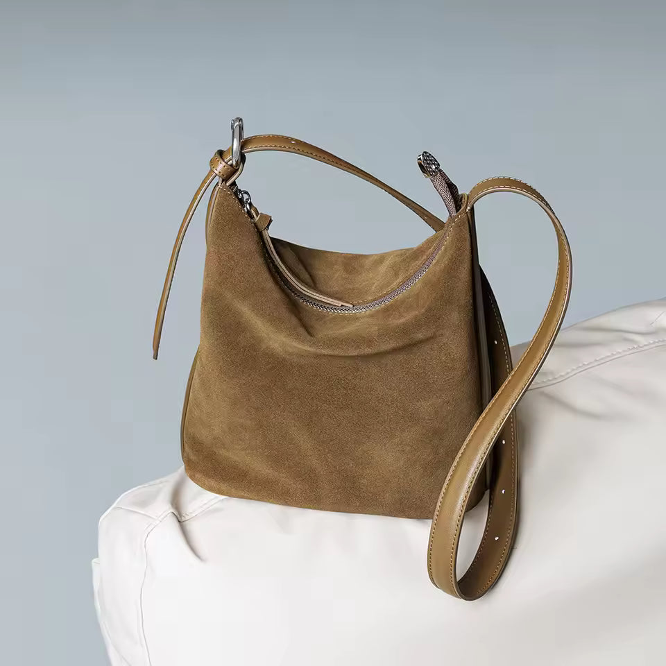Women's Suede Cow Genuine Leather Shoulder Bags female Soft Cowhide Crossbody Bag Female Design Vintage Commuting Handbag