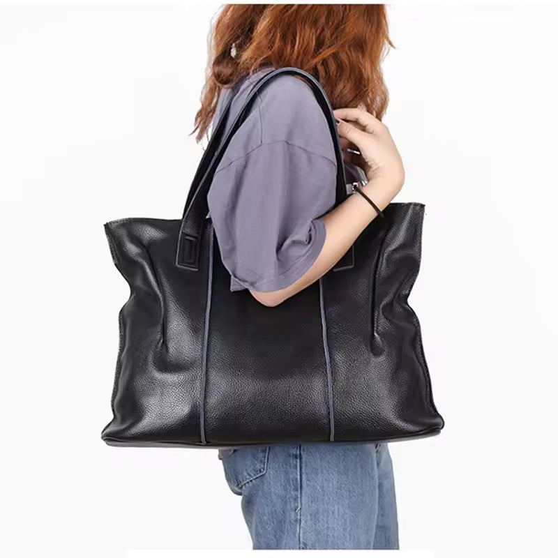 Refined Soft Leather Shoulder Bag - Essential Luxury Tote for Modern Women
