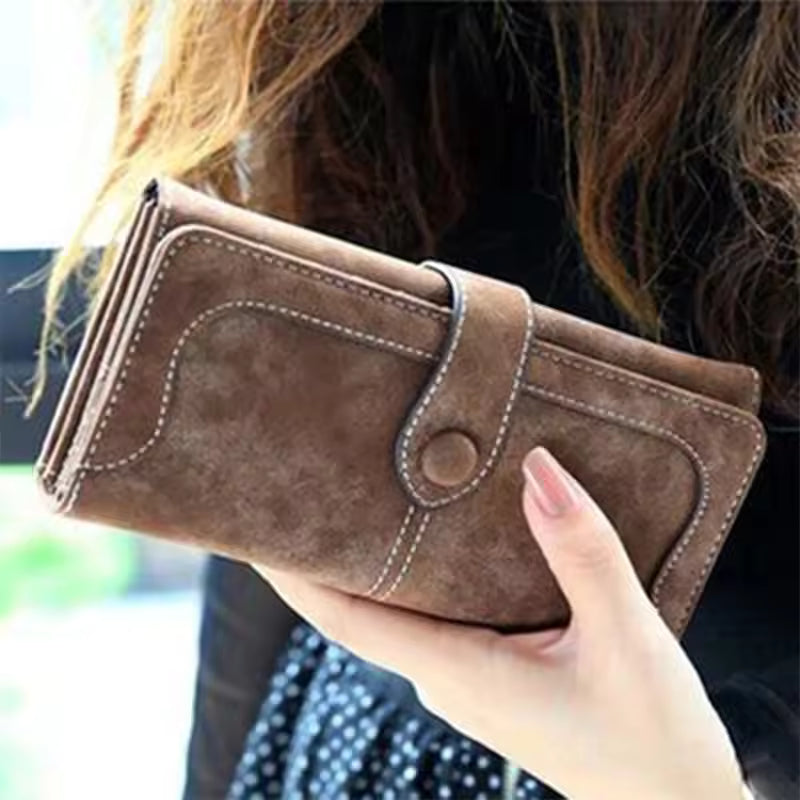 Popular European and American retro frosted PU leather high quality women's handbag multi-card folding buckle Fashion trend long