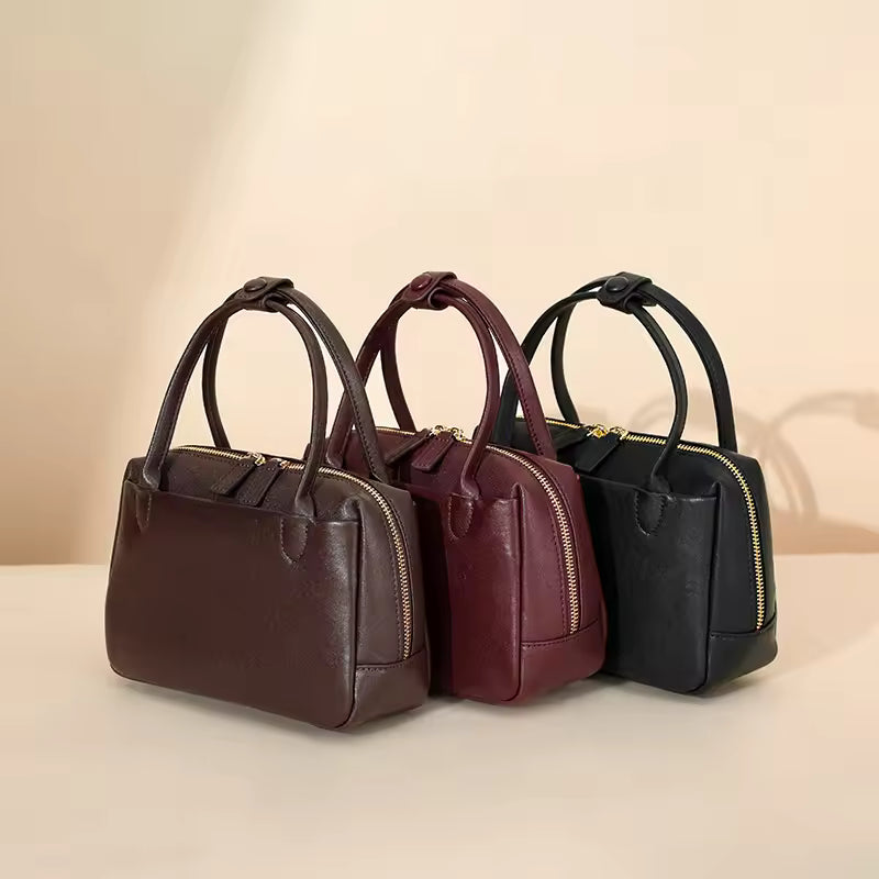 Retro Real 100% Cowhide Soft Skin Leather Women Handbag Versatile Ladies Elegant Solid Color Luxury Designer Crossbody Brand Bag