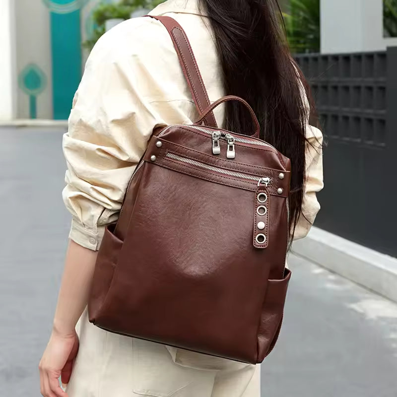 The Heritage Natural Leather Rucksack | Large Capacity Vintage Cowhide Backpack