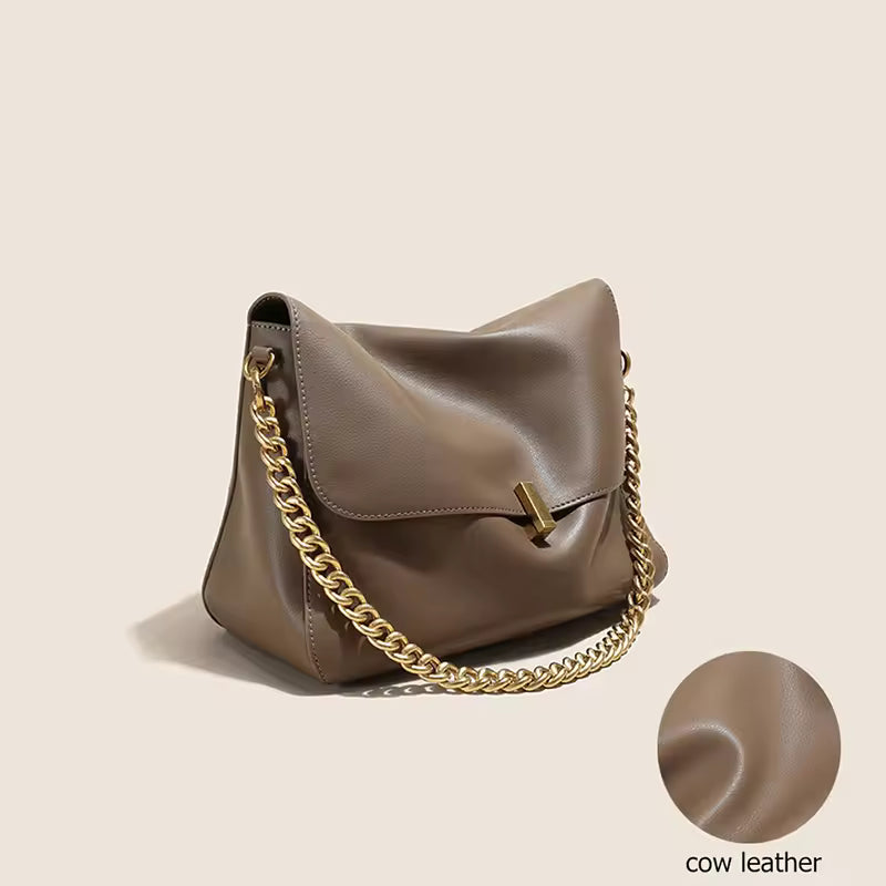 Trendy Genuine Cow Leather Shoulder Chain Bag For Women Large Capacity Single Strap Handbag Messenger Tote Bag Bolsas De Mujer