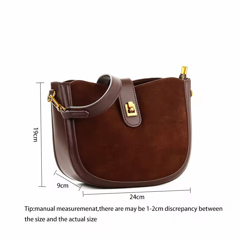 Dual-Texture Cowhide Shoulder Bag - Luxury Suede & Smooth Leather Handbag