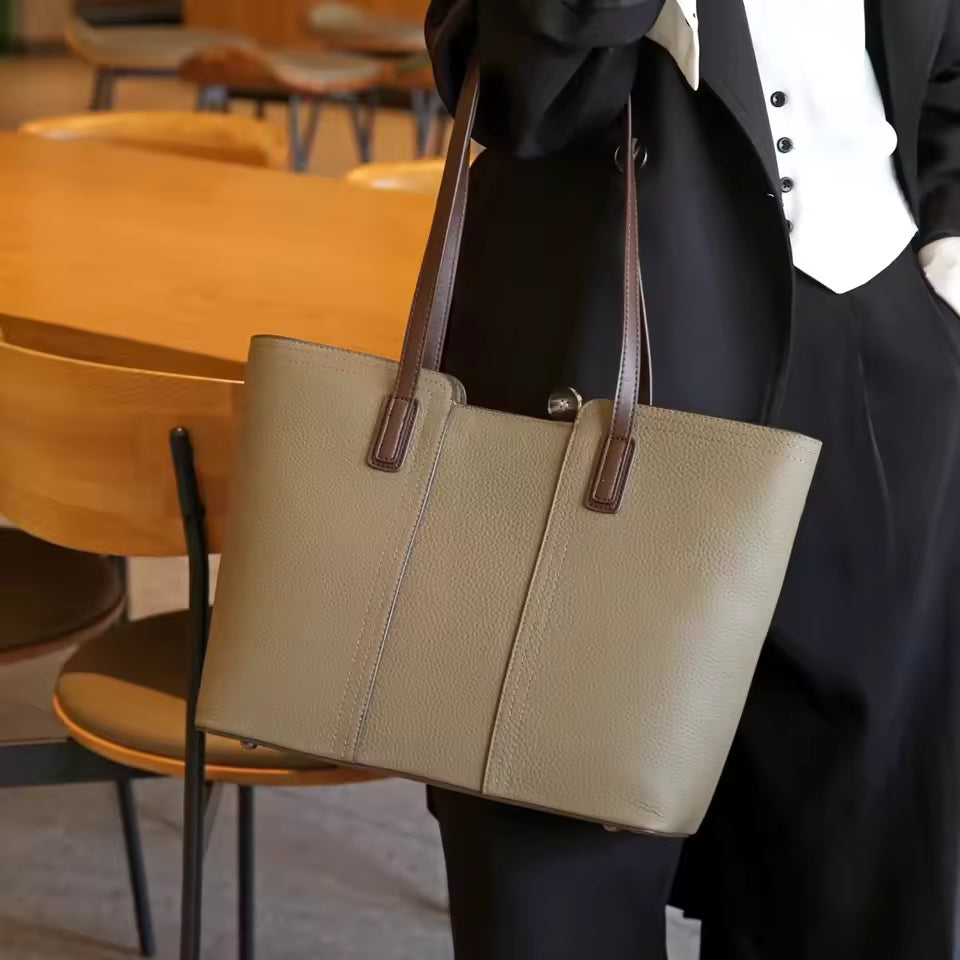 Women's Genuine Cowhide Leather Large Capacity Tote Bag Lightweight Luxury Designer Shoulder Bag Casual Work Handbag For Ladies