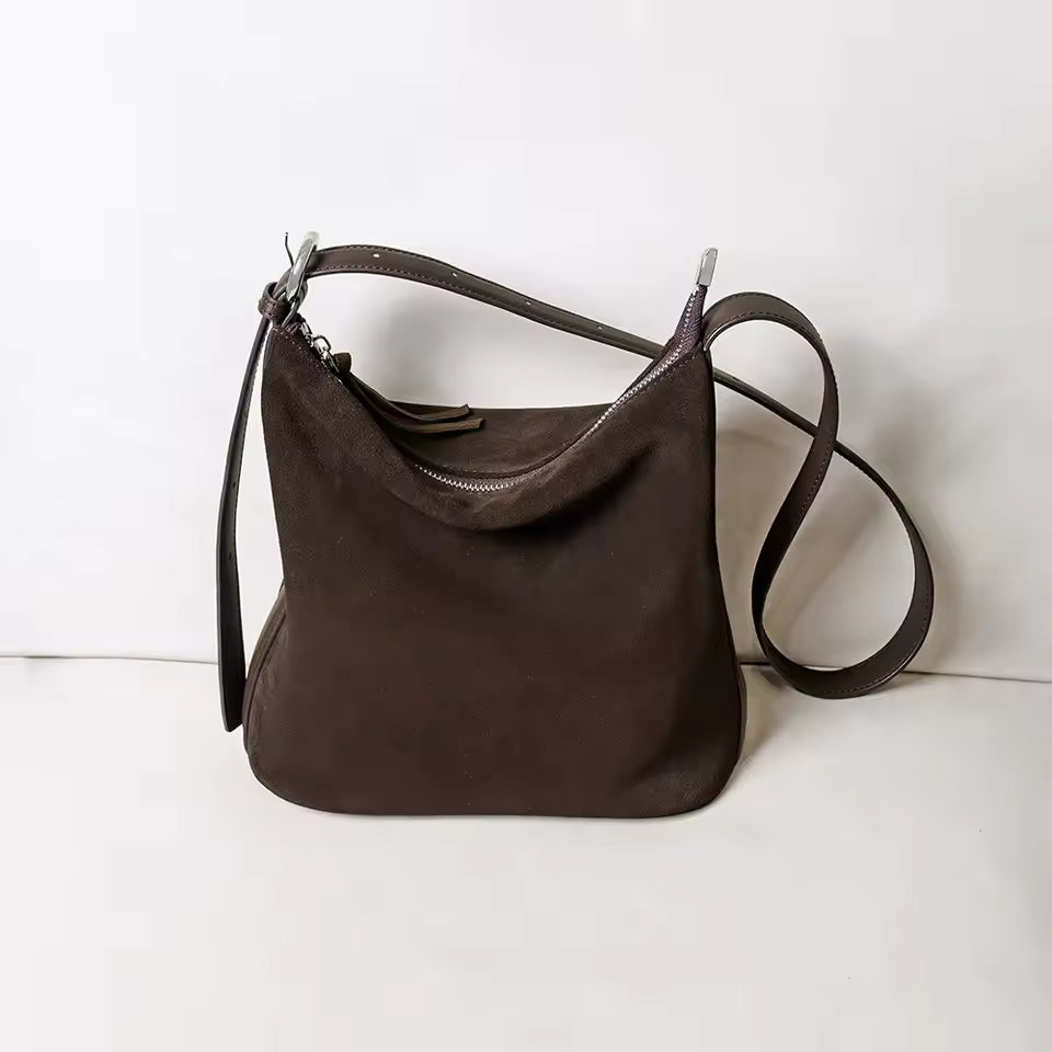 Women's Suede Cow Genuine Leather Shoulder Bags female Soft Cowhide Crossbody Bag Female Design Vintage Commuting Handbag