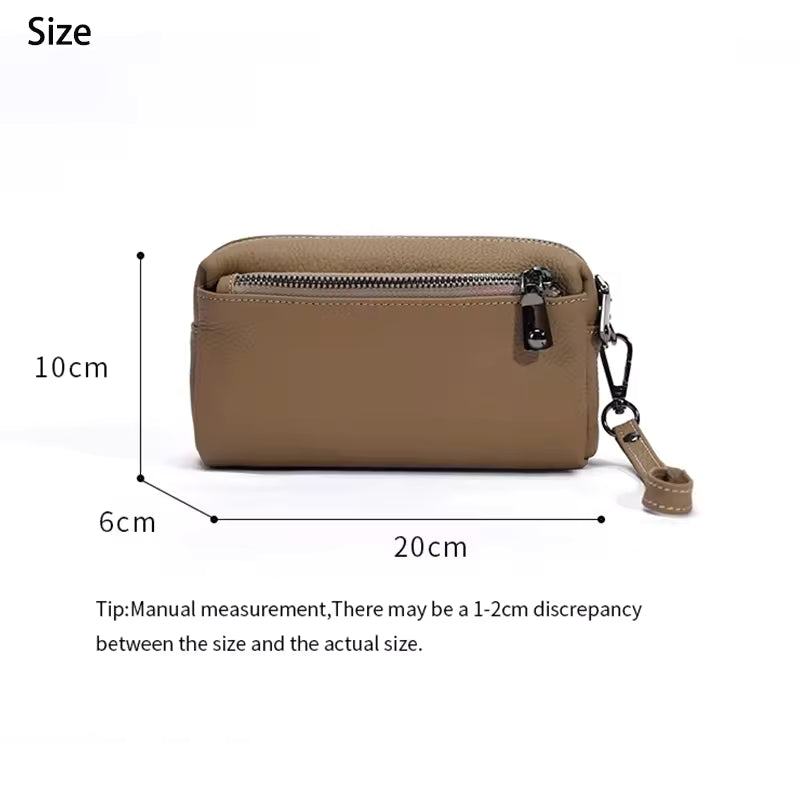 Sophisticated Leather Wristlet Clutch - Genuine Cowhide Portable Purse for Women