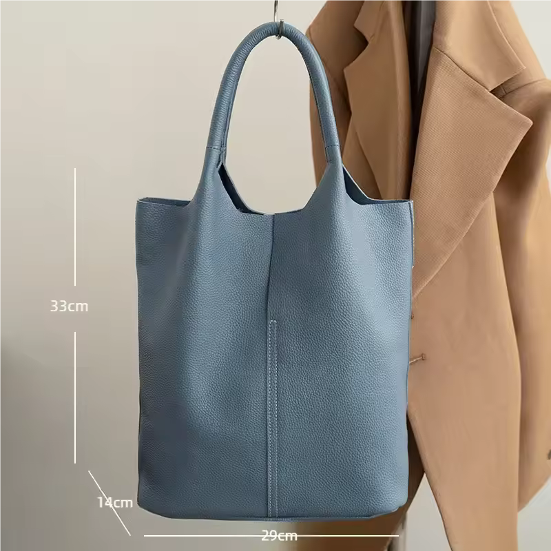 Executive Leather Bucket Tote | Minimalist Large Capacity Shopper Bag