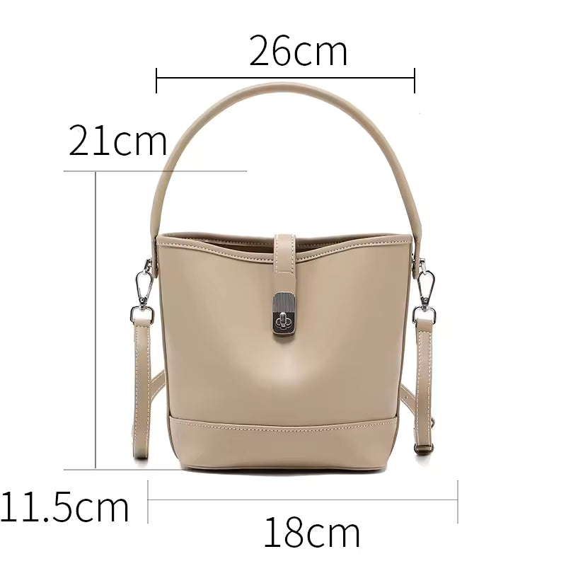 Genuine Cowhide Leather Women's Bucket Handbag For Ladies Soft Large Capacity Shoulder & Crossbody Bag Luxury Brand Messenger