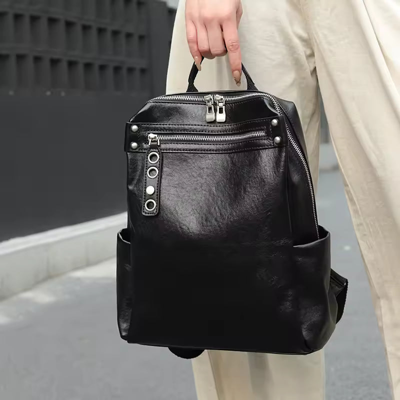 The Heritage Natural Leather Rucksack | Large Capacity Vintage Cowhide Backpack