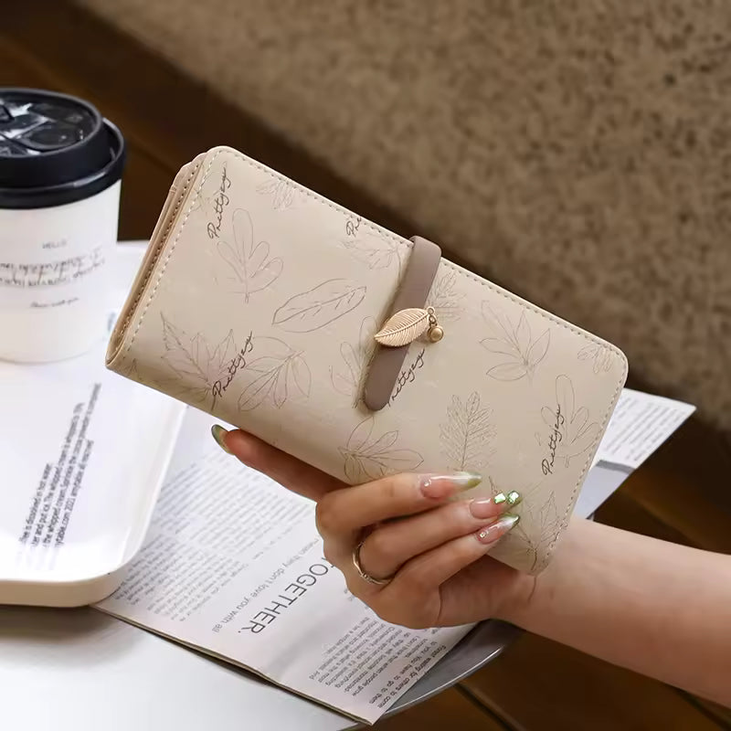 Wallet - Long Style Korean Edition PU Leather Printed Zippered Clasp Folded Multi-Coverage Fashionable Versatile Printed Zippere