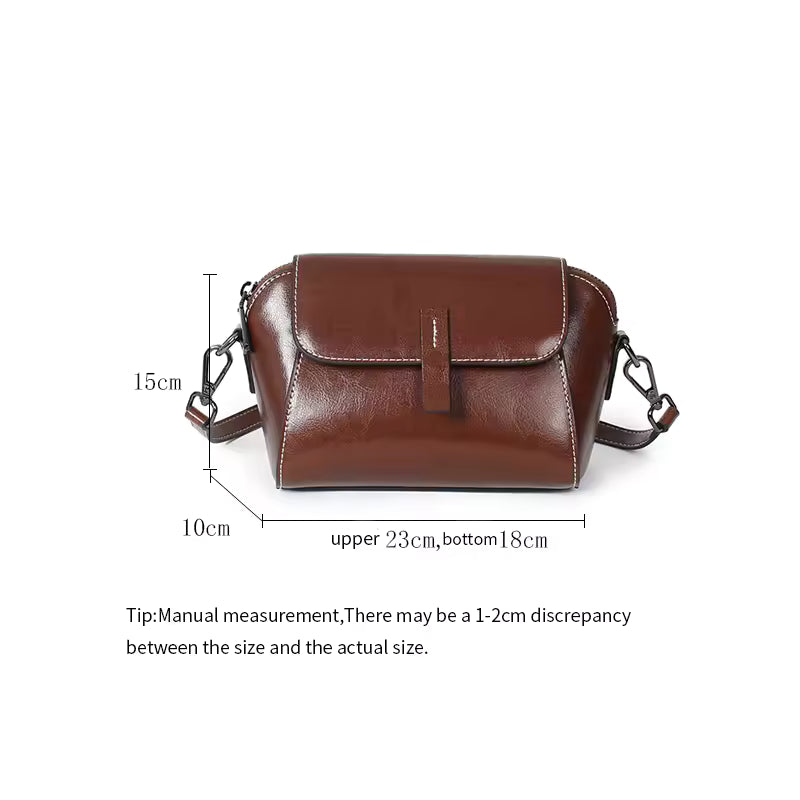 Women's Oil Wax Cowhide Genuine Leather Crossbody Bag Small Solid Cow Shoulder Shell Hand Bag Luxury Brand Bag Accessories