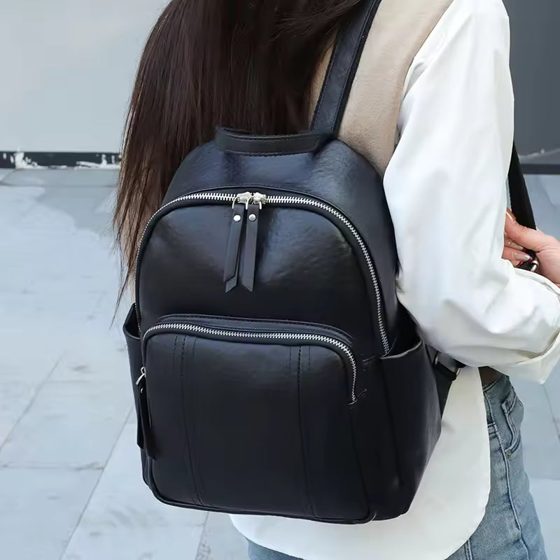 Minimalist Luxury Top-Grain Backpack | Sophisticated Cowhide Shoulder Bag for All