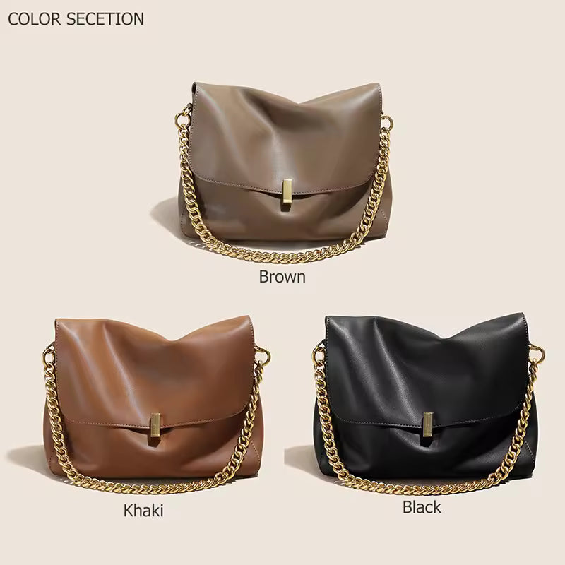 Trendy Genuine Cow Leather Shoulder Chain Bag For Women Large Capacity Single Strap Handbag Messenger Tote Bag Bolsas De Mujer