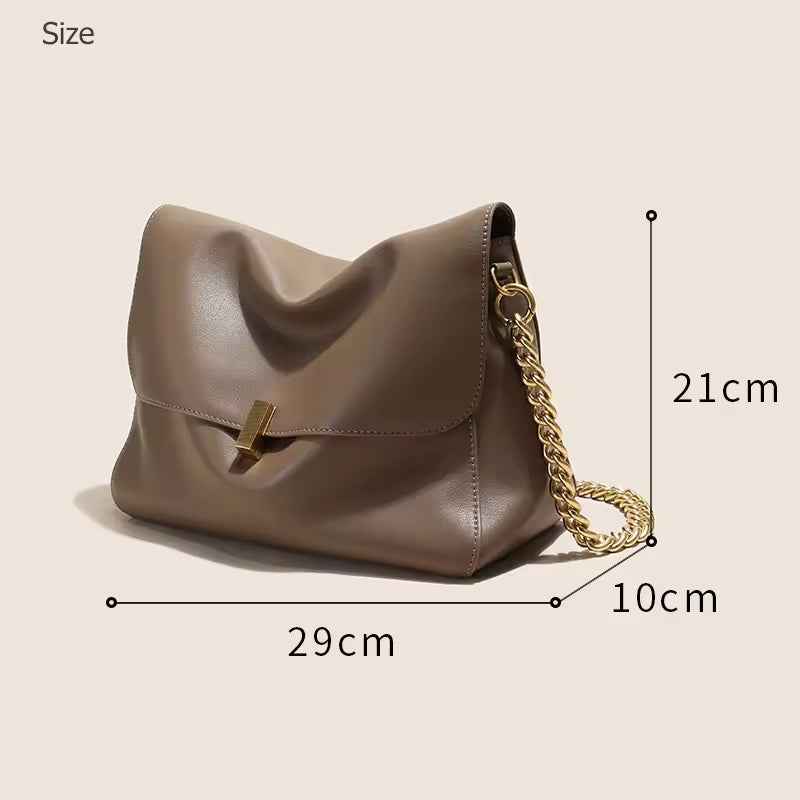 Trendy Genuine Cow Leather Shoulder Chain Bag For Women Large Capacity Single Strap Handbag Messenger Tote Bag Bolsas De Mujer