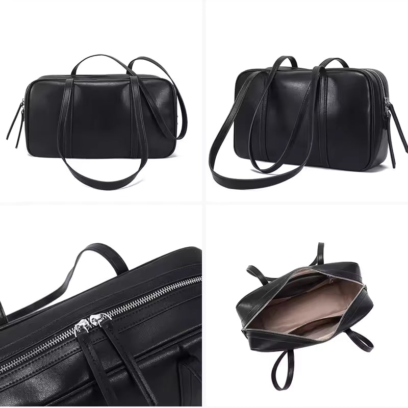 Fashion Genuine Cowhide Leather Women's Shoulder Bag Cute Large Capacity Commuter Girl Cow Brown Handbag Luxury Brand Designer