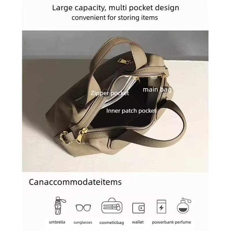 Classic Genuine Cowhide Leather Shoulder Bag Soft Cow Leather Hand Bags For Women Large Capacity Protable Tote Bag Accessories