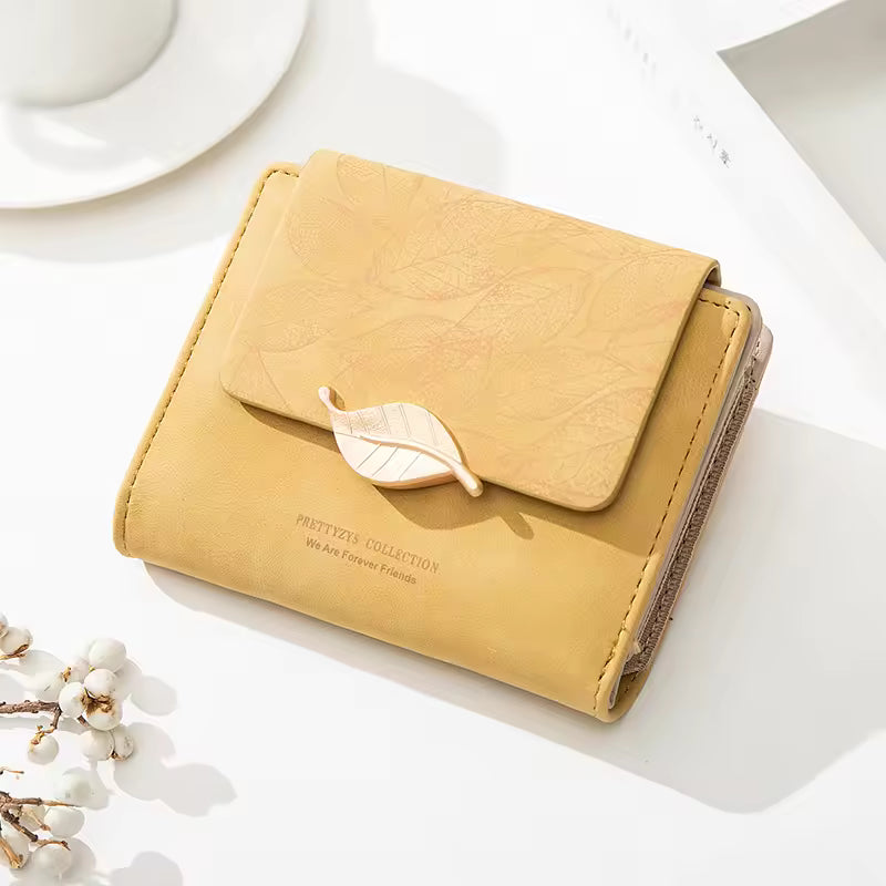 Purse women's short 2026 new niche design simple retro frosted leaf women's purse fashion coin purse zipper folding
