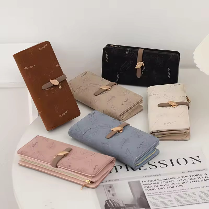 Wallet - Long Style Korean Edition PU Leather Printed Zippered Clasp Folded Multi-Coverage Fashionable Versatile Printed Zippere
