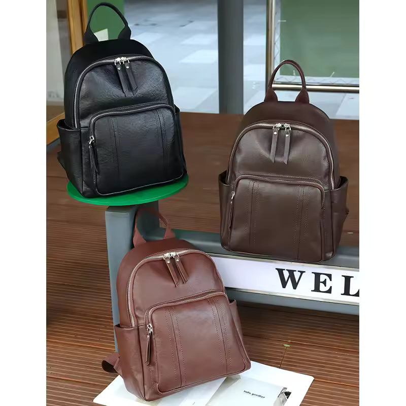 Minimalist Luxury Top-Grain Backpack | Sophisticated Cowhide Shoulder Bag for All