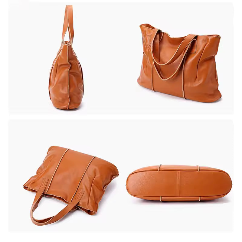 Refined Soft Leather Shoulder Bag - Essential Luxury Tote for Modern Women
