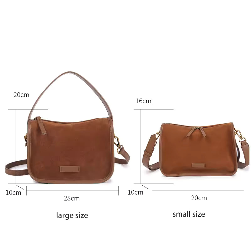 Rugged Vintage Suede Shoulder Bag - Wearable Soft Leather Tote for Daily Commute