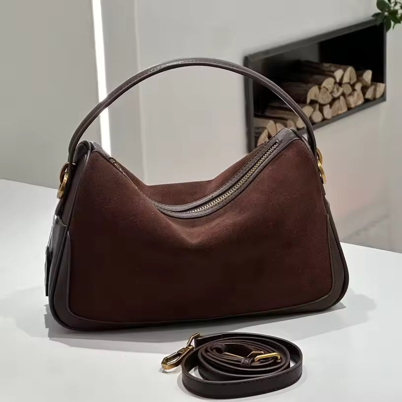 Women's Genuine Suede Cowhide Leather Shoulder Bag Retro Large Capacity Cow Crossbody Bag Handbag Luxury Brand Bag Accessories