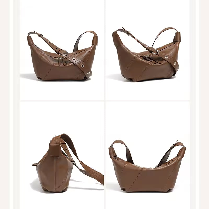 New Arrival Women Genuine Cowhide Leather Dumpling Bag For Ladies Casual Minimalist Crossbody Hobos Bag Luxury Female Messenger