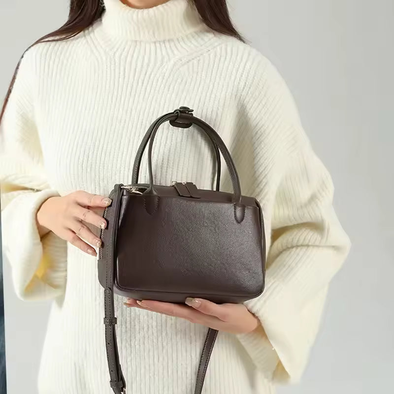 Retro Real 100% Cowhide Soft Skin Leather Women Handbag Versatile Ladies Elegant Solid Color Luxury Designer Crossbody Brand Bag
