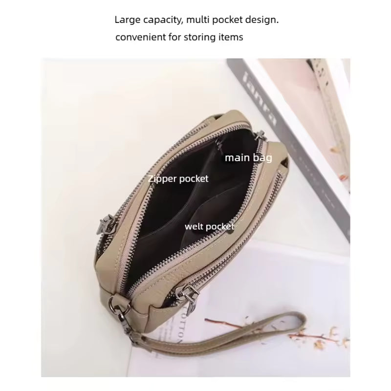 Sophisticated Leather Wristlet Clutch - Genuine Cowhide Portable Purse for Women