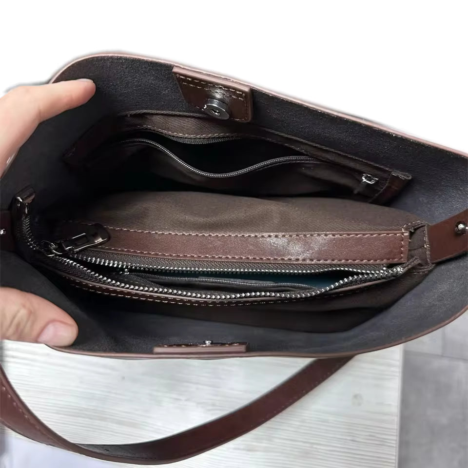 Retro Genuine Cowhide 2025 New Leather Shoulder Bag Tote Bag for Women Fashion Bucket Bag Capacity Crossbody Bag Summer Bag